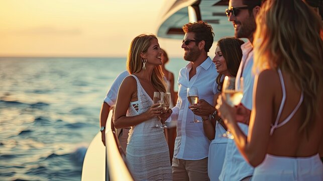 Group of friends celebrating summer, party on luxury yacht