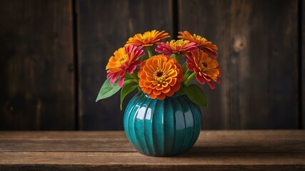 stock photography zin a beautiful vase with a background of wooden table