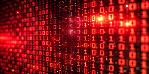 Digital red matrix wall background with numbers and letters. Futuristic technology binary code and computer data, virtual internet network program, digit, coding, cyberspace, security pattern