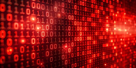 Digital red matrix wall background with numbers and letters. Futuristic technology binary code and computer data, virtual internet network program, digit, coding, cyberspace, security pattern