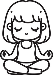 A cartoon style cute girl  meditation line art design