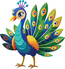 Cute Peacock vector cartoon illustration