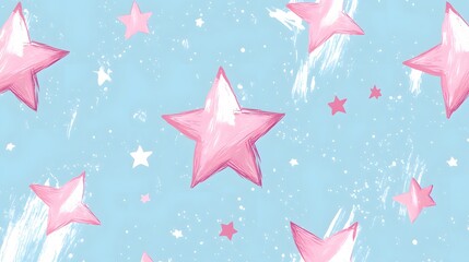 Pink Stars on Blue Background, Abstract Image, Texture, Pattern, Wallpaper, Cover and Screen of Smartphone, Cell Phone, Computer, Laptop, 9:16 and 16:9 Format