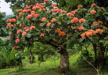 Fototapeta premium Orange Blossoms in a Lush Tropical Garden