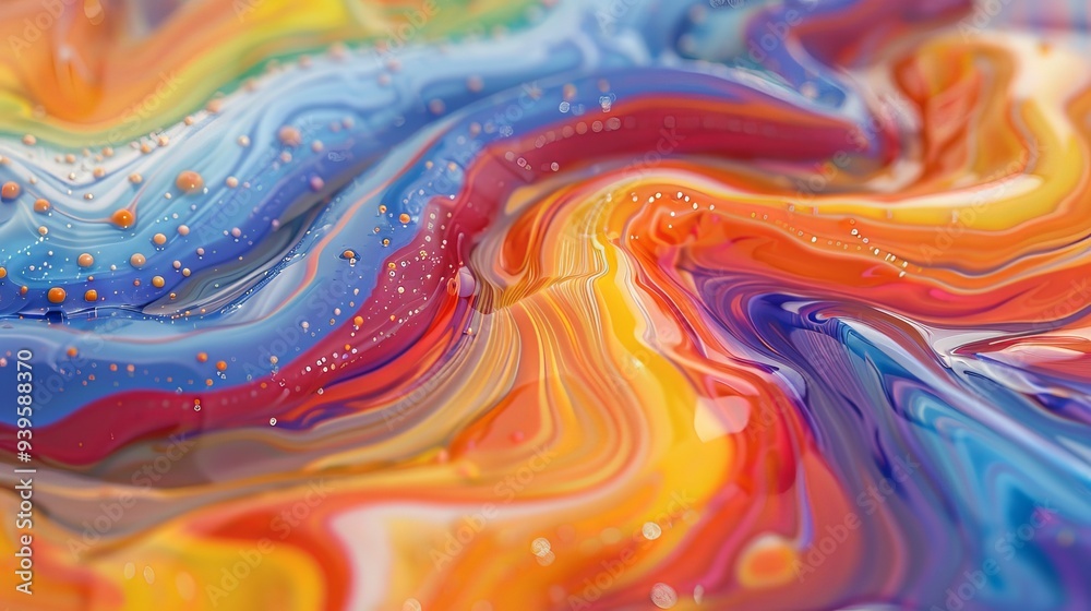 Sticker A captivating abstract image featuring dynamic, multicolored liquid patterns swirling and blending in vibrant, fluid motion.