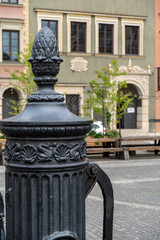 Old water hydrant on the street. Artichoke in design and architecture