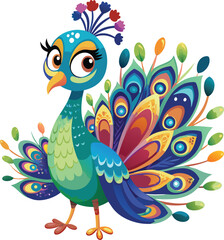 Cute Peacock vector cartoon illustration