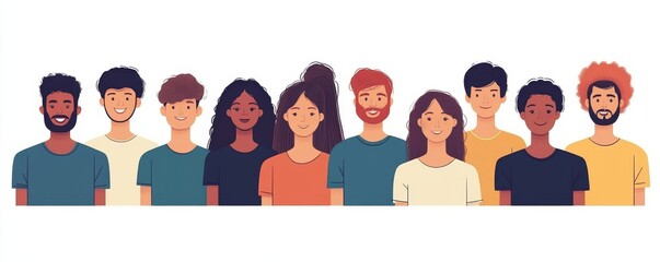 Multiethnic group of people. Society, multicultural community portrait and citizens. Young, adult and elder people  illustration, Generative AI