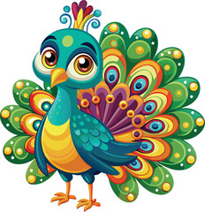 Obraz premium Cute Peacock vector cartoon illustration