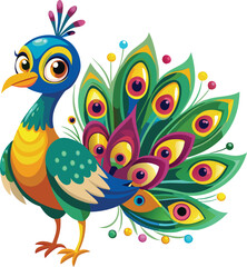 Cute Peacock vector cartoon illustration