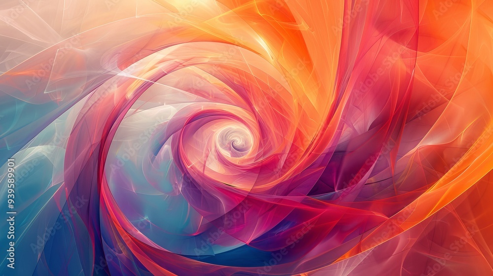 Poster An abstract swirl showcasing a blend of warm and cool colors in a vibrant and dynamic spiraling motion.