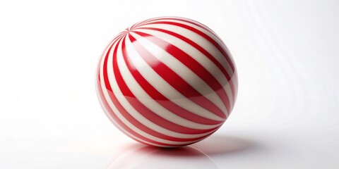 Fototapeta premium Red and White Striped Sphere on White Background, sphere , red , white , stripes