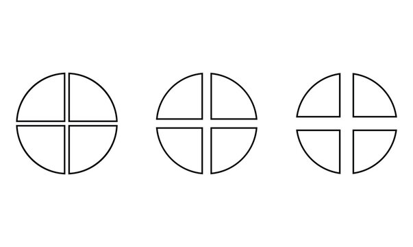 Set of four parts of circle. Pie chart with four same size sectors. Vector illustration isolated on white background.
