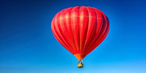 Obraz premium Red Hot Air Balloon Soaring Through the Blue Sky, Hot Air Balloon, Balloon Ride, Aerial Photography, Travel