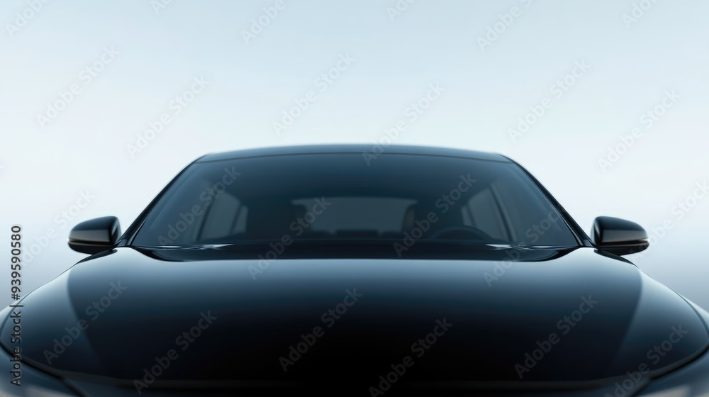 Wall mural Crystal Clear Front Windshield of a Sleek Black Vehicle