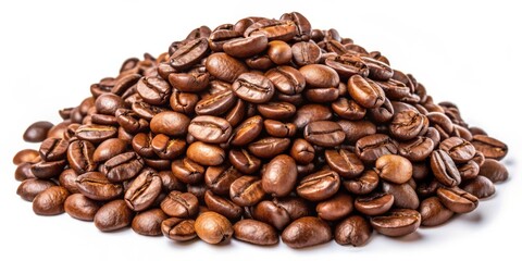 Obraz premium Roasted Coffee Beans Pile on White Background, Coffee , Beverage , Bean , Roasted