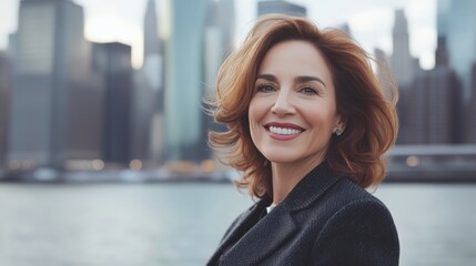 Plakat Stylish Businesswoman Enjoying Cityscape View in New York