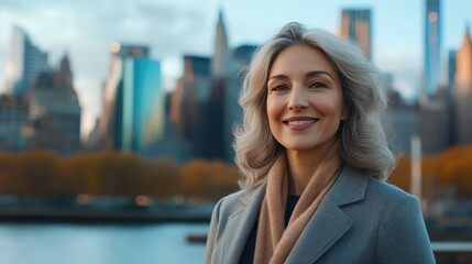 Fototapeta premium Elegant Mature Woman in Business Attire Outdoors