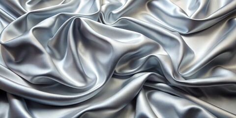 Fototapeta premium Silver Satin Drape Close-Up Smooth, Flowing Texture, Fabric Background, Shiny, Elegant, Silver Satin, Fabric Texture