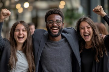 portrait of young excited multiethnics business team, Generative AI