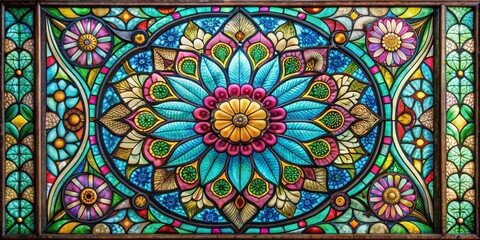 Stained Glass Floral Mandala A Symphony of Color, stained glass, stained glass window, art deco, stained glass design