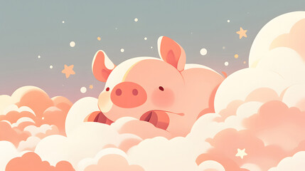 Piglet lying on the cloud