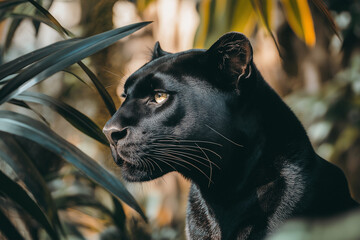 3. Sharp portrait of a sleek black panther in the wild