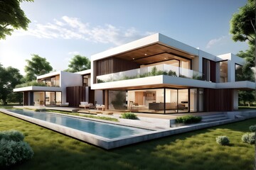 Fototapeta premium Three dimensional render of a modern ecological real estate residential house