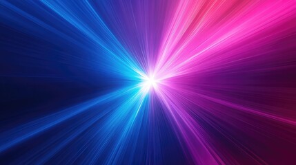Obraz premium Glowing radial light beams radiating from a central point, in a gradient of blue and purple hues, creating an abstract design.