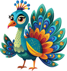 Cute Peacock vector cartoon illustration