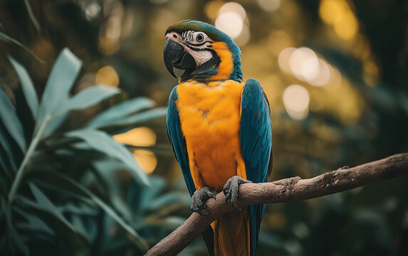 4. Crisp image of a vibrant parrot perched on a branch