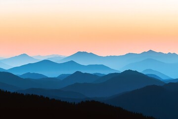 Fototapeta premium The mountains are blue and the sky is orange