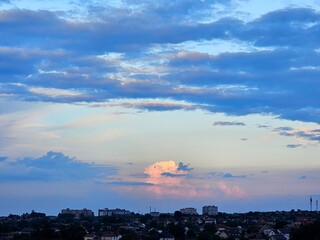 Evening sky sunset over the city. Vinnitsa Ukraine