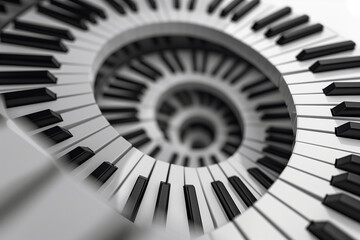 Naklejka premium piano keys close up spiraling, abstract music design, white and black clasical instrument
