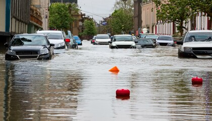 홍수로 인해 물에 잠김 도시