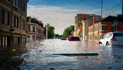 홍수로 인해 물에 잠김 도시