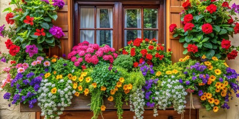 Window Box Overflowing with Vibrant Blooms, Flowers, Window, Colorful, Garden