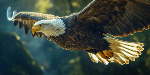 10. Crisp and detailed close-up of a majestic bald eagle in flight