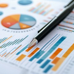 Close-up of colorful charts and graphs with a pen on business documents