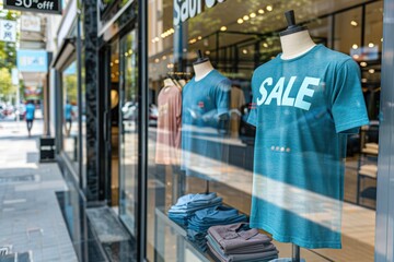 Fototapeta premium Storefront Sale Display with Daylight Reflection