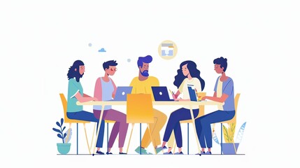 Image of a team of people from various backgrounds working together around a meeting table.