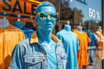 Fototapeta premium Colorful Storefront Mannequin Display on a Sunny Day 