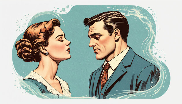Couple retro vintage affiche 50's poster saint valentin.