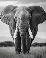 Naklejka premium 15. High-resolution portrait of a regal African elephant in the savannah
