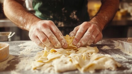 Baking begins with the chef grinding and kneading dough.