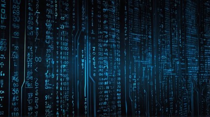 Blue Digital Code Background with Binary Numbers and Data Streams for Cybersecurity Concepts