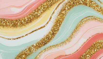 Elegant Pastel Marble Design Featuring Gold Glitter Stripes for Luxurious Artistic Background