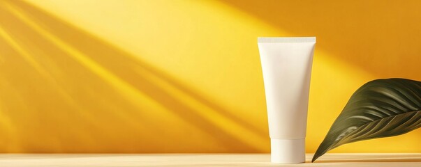 Minimalist sunscreen tube with a clean label, skincare packaging, sun protection