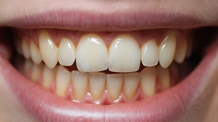 The smile reveals well-aligned teeth and a joyful demeanor, highlighting the person's happiness and confidence in a sunny environment