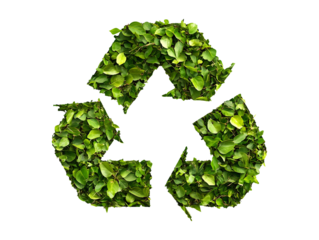 Recycle symbol made of green foliage isolated on transparent or white background